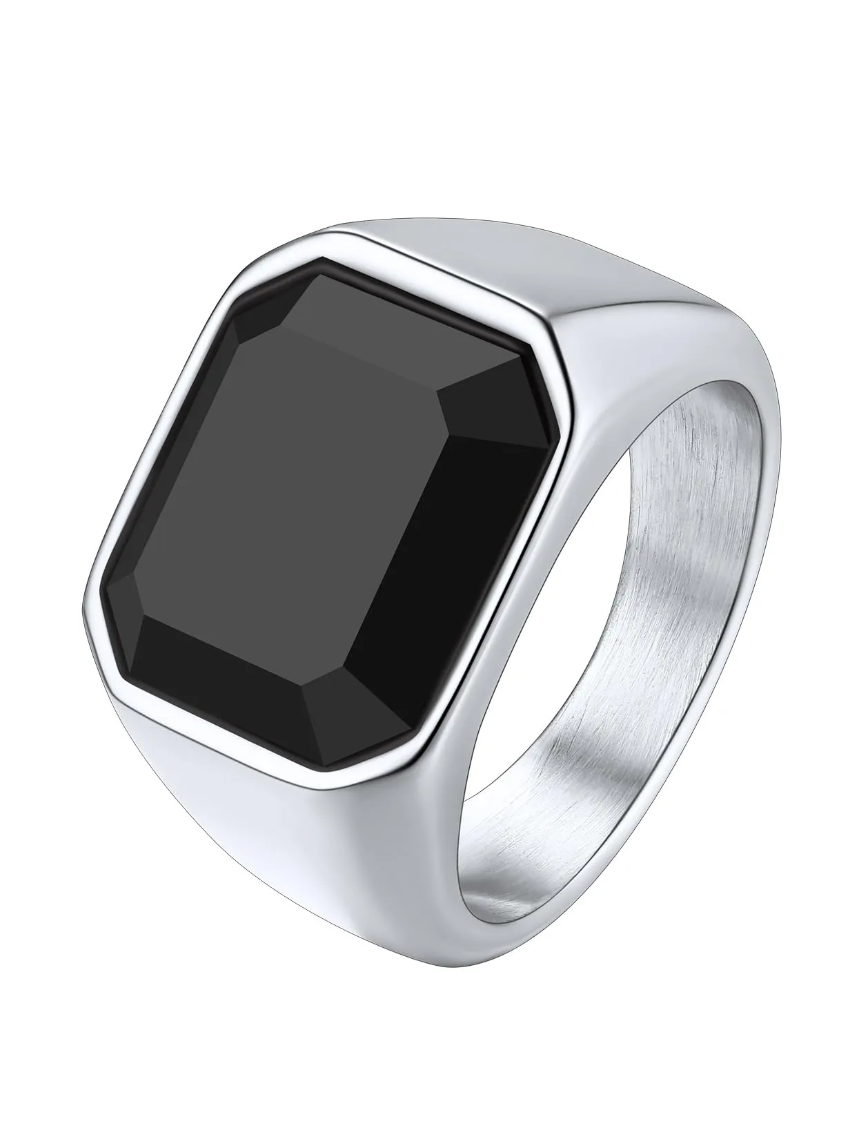 Richsteel Anello Grasso Donne Acciaio Pietra Nera, 54.4 Anello Timbro Uomo - immagine 1