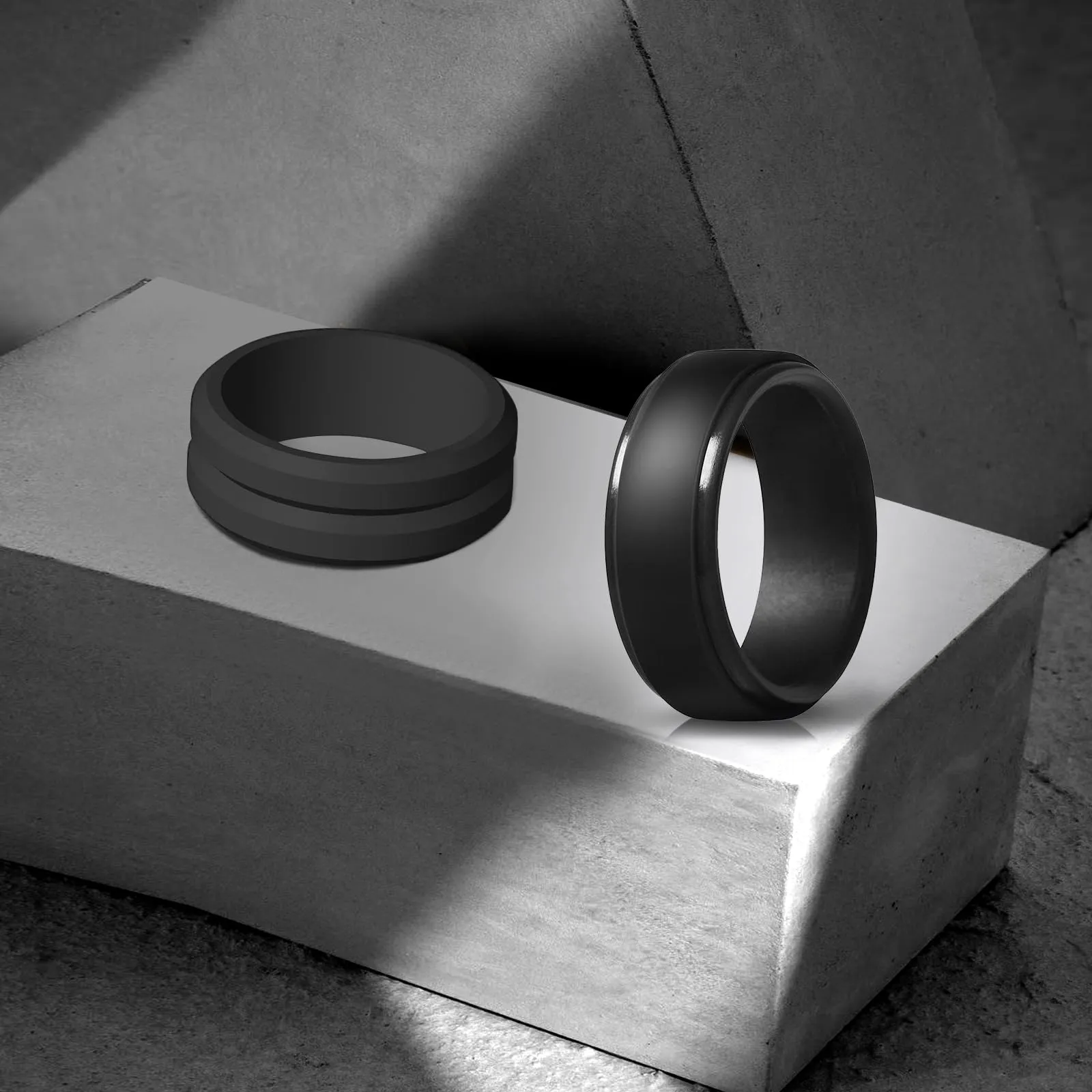 LOCCY 8 pezzi Uomo Anello di nozze in silicone Anello di fidanzamento in silicone traspirante Anello atletico confortevole Fit Skin Silicone Wedding Bands per lavoro, sport (Multi-colore B, 22) - immagine 4