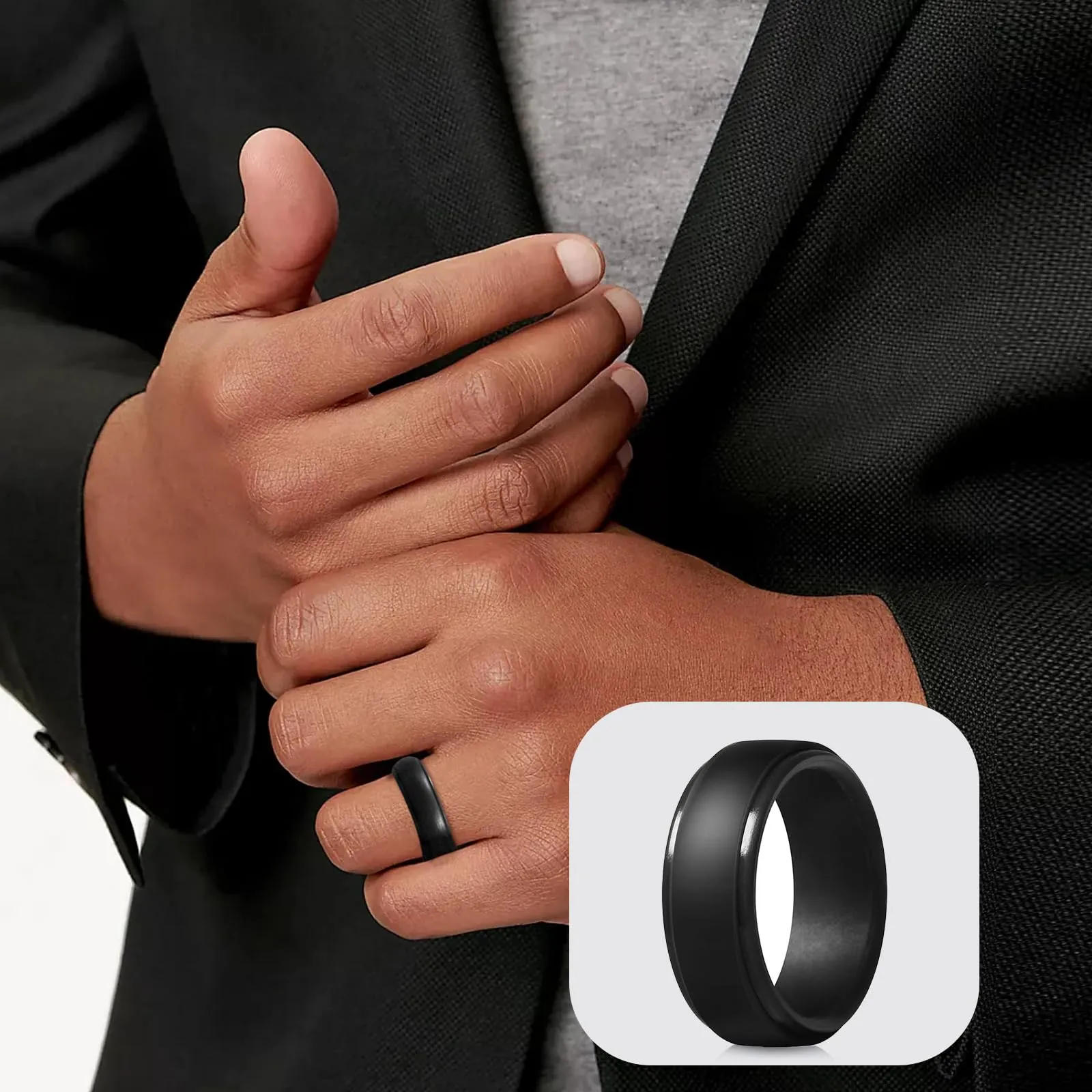 LOCCY 8 pezzi Uomo Anello di nozze in silicone Anello di fidanzamento in silicone traspirante Anello atletico confortevole Fit Skin Silicone Wedding Bands per lavoro, sport (Multi-colore A, 27) - immagine 3