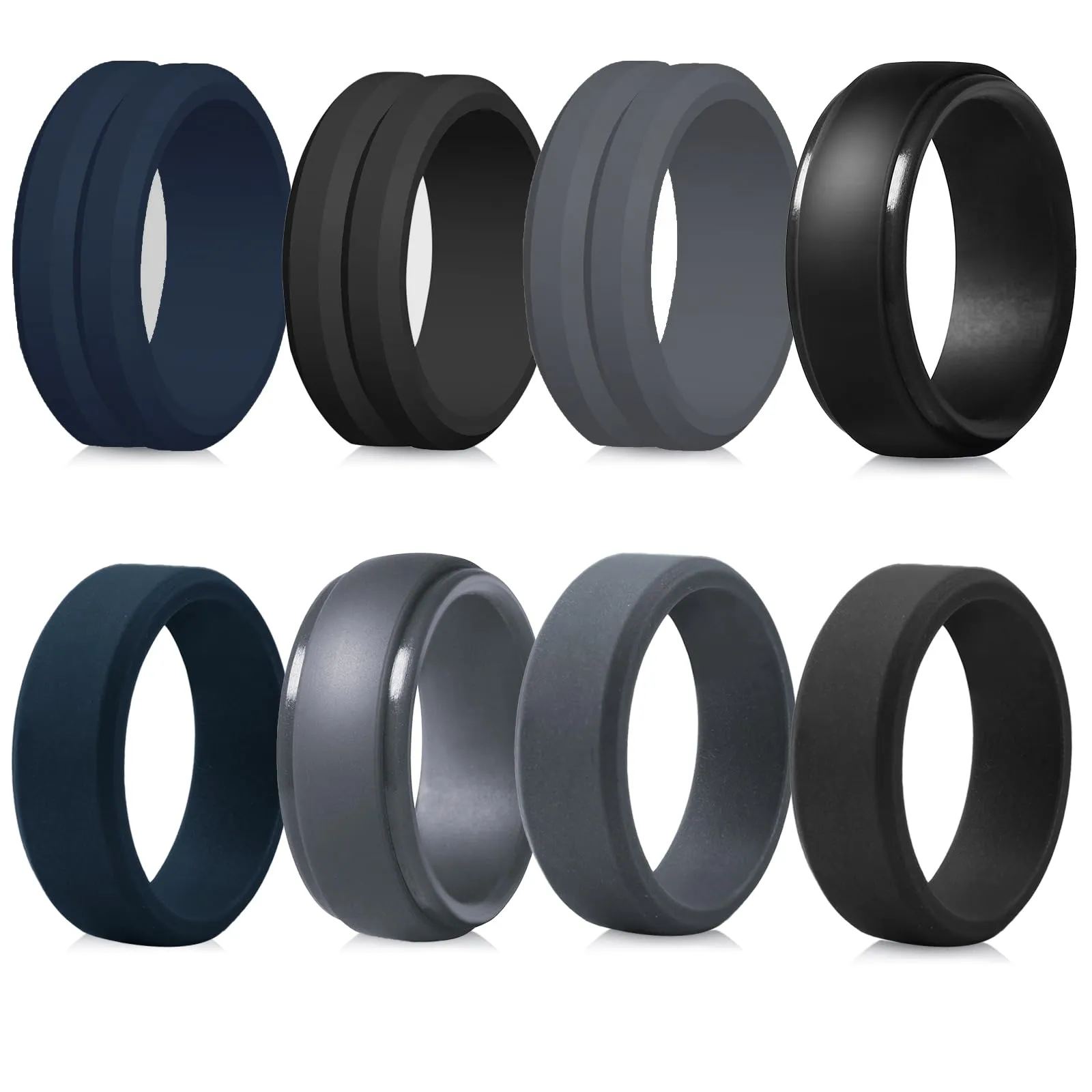 LOCCY 8 pezzi Uomo Anello di nozze in silicone Anello di fidanzamento in silicone traspirante Anello atletico confortevole Fit Skin Silicone Wedding Bands per lavoro, sport (Multi-colore A, 17) - immagine 1