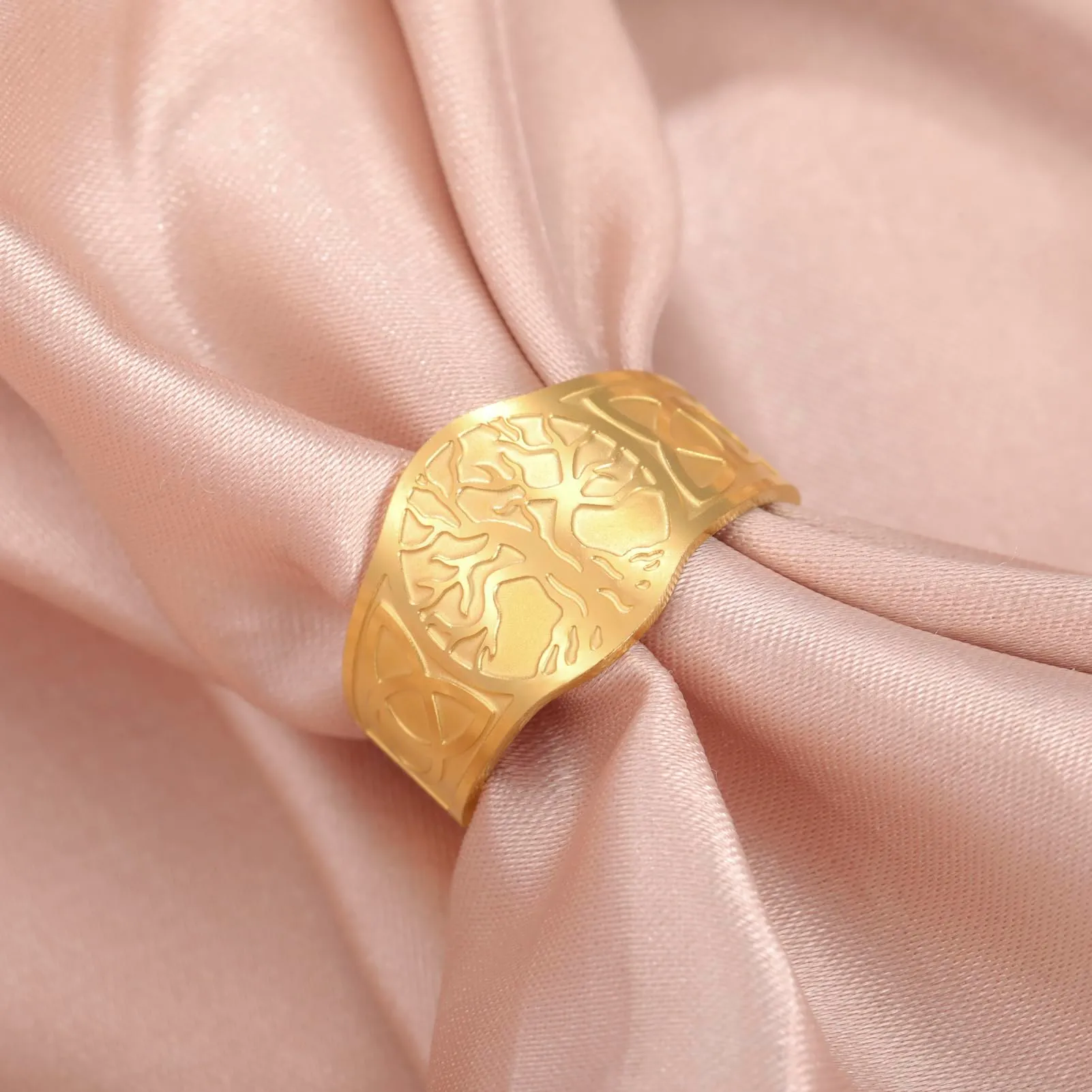 Dreamtimes Yggdrasil Albero della Vita Anello per uomo donna Anello vintage regolabile Anello in acciaio inossidabile vichingo nodo celtico (Oro) - immagine 6
