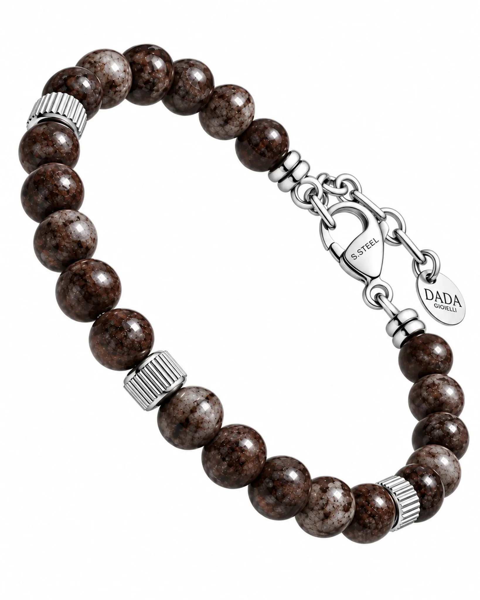 Dada Gioielli - Bracciale Uomo resistente, Beads Acciaio con Pietre Naturali 6mm Onice, Turchese, Sodalite, Occhio Di Tigre, Agata Muschiata, Ossidiana Rossa, Ossidiana Nera (Ossidiana Rossa) - immagine 1