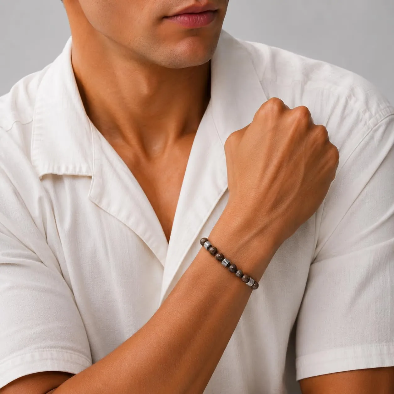 Dada Gioielli - Bracciale Uomo resistente, Beads Acciaio con Pietre Naturali 6mm Onice, Turchese, Sodalite, Occhio Di Tigre, Agata Muschiata, Ossidiana Rossa, Ossidiana Nera (Ossidiana Rossa) - immagine 2