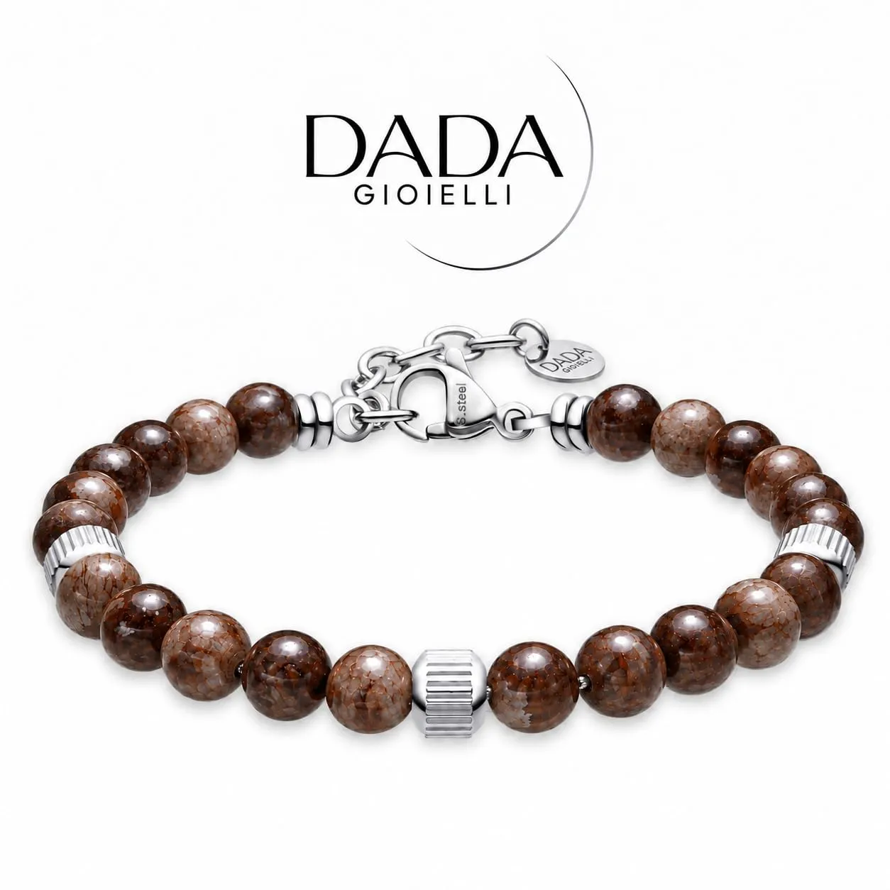 Dada Gioielli - Bracciale Uomo resistente, Beads Acciaio con Pietre Naturali 6mm Onice, Turchese, Sodalite, Occhio Di Tigre, Agata Muschiata, Ossidiana Rossa, Ossidiana Nera (Ossidiana Rossa) - immagine 6