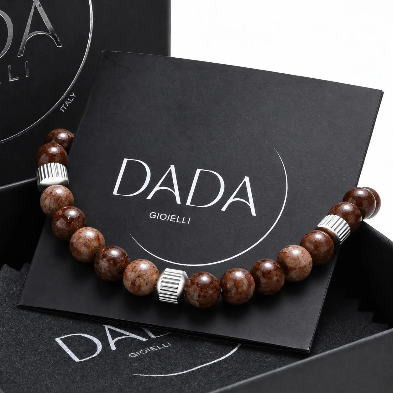 Dada Gioielli - Bracciale Uomo resistente, Beads Acciaio con Pietre Naturali 6mm Onice, Turchese, Sodalite, Occhio Di Tigre, Agata Muschiata, Ossidiana Rossa, Ossidiana Nera (Ossidiana Rossa) - immagine 8