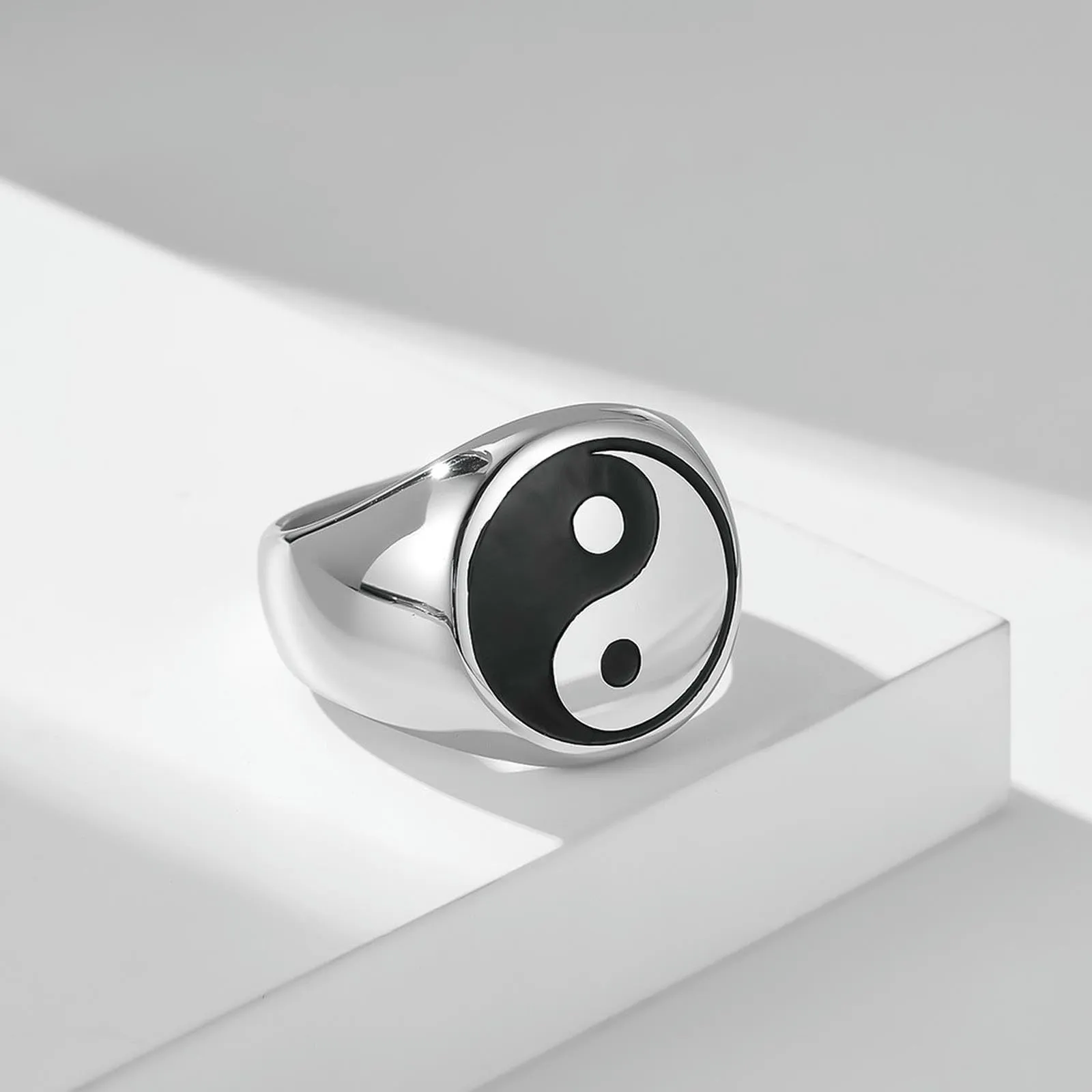 Sumpgle Anello Yin Yang Bagua in Titanio e Acciaio Inossidabile, Anello da Uomo con Banda, Gioielleria alla Moda Unica per Uomini, 8 - immagine 7