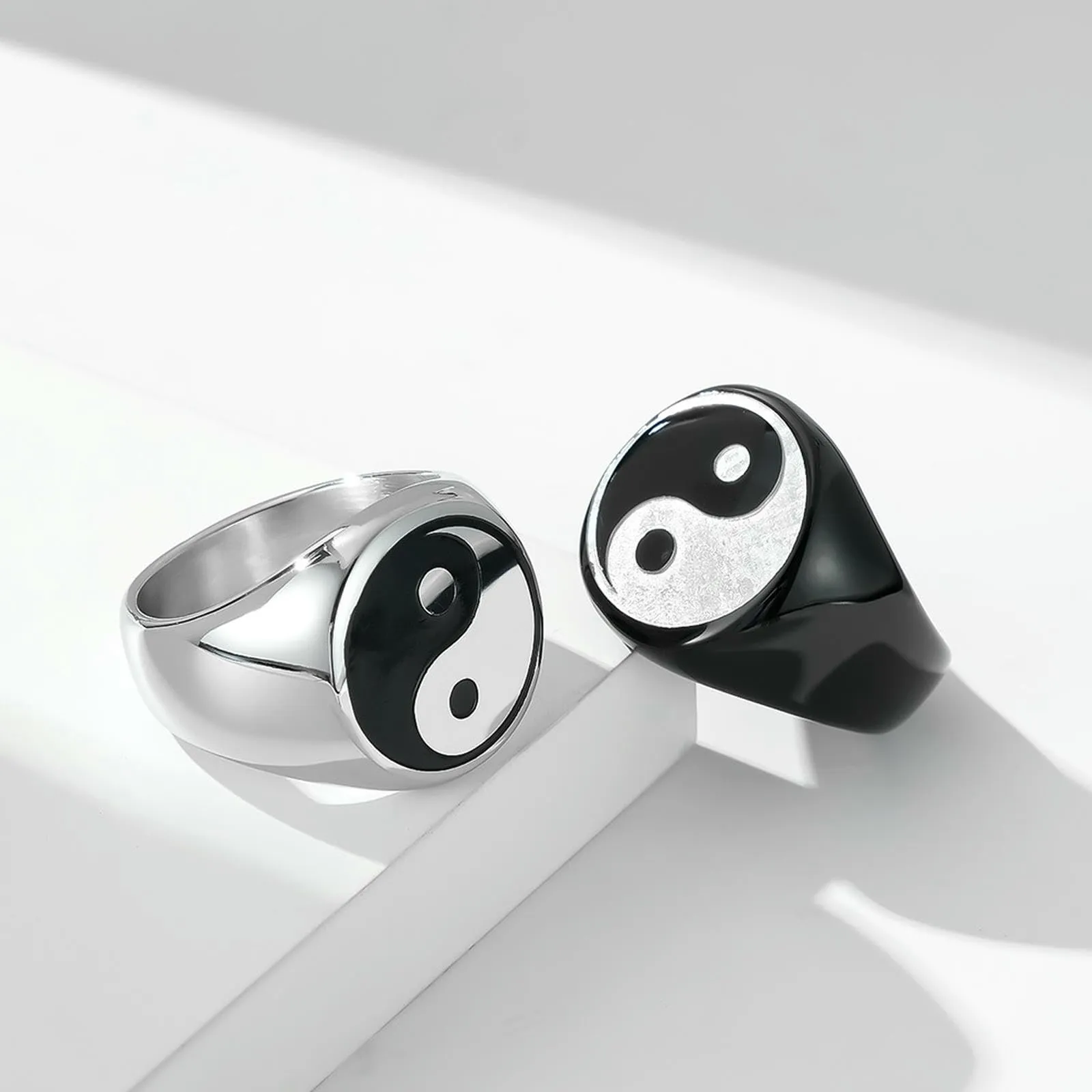 Sumpgle Anello Yin Yang Bagua in Titanio e Acciaio Inossidabile, Anello da Uomo con Banda, Gioielleria alla Moda Unica per Uomini, 8 - immagine 2