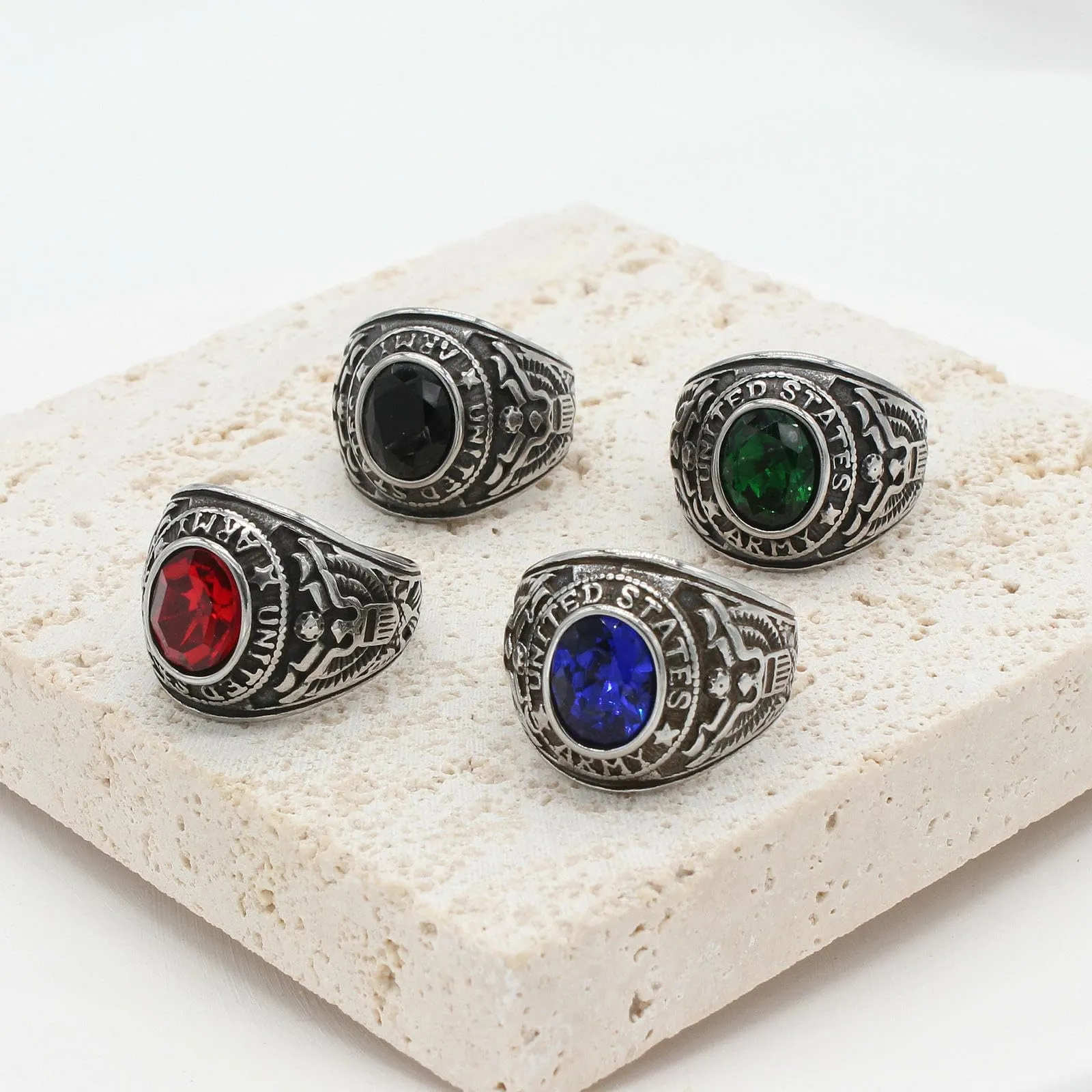 Sumpgle Anello da uomo in acciaio al titanio, stile militare, stile vintage, gioiello tattico per uso quotidiano, 7 - immagine 5
