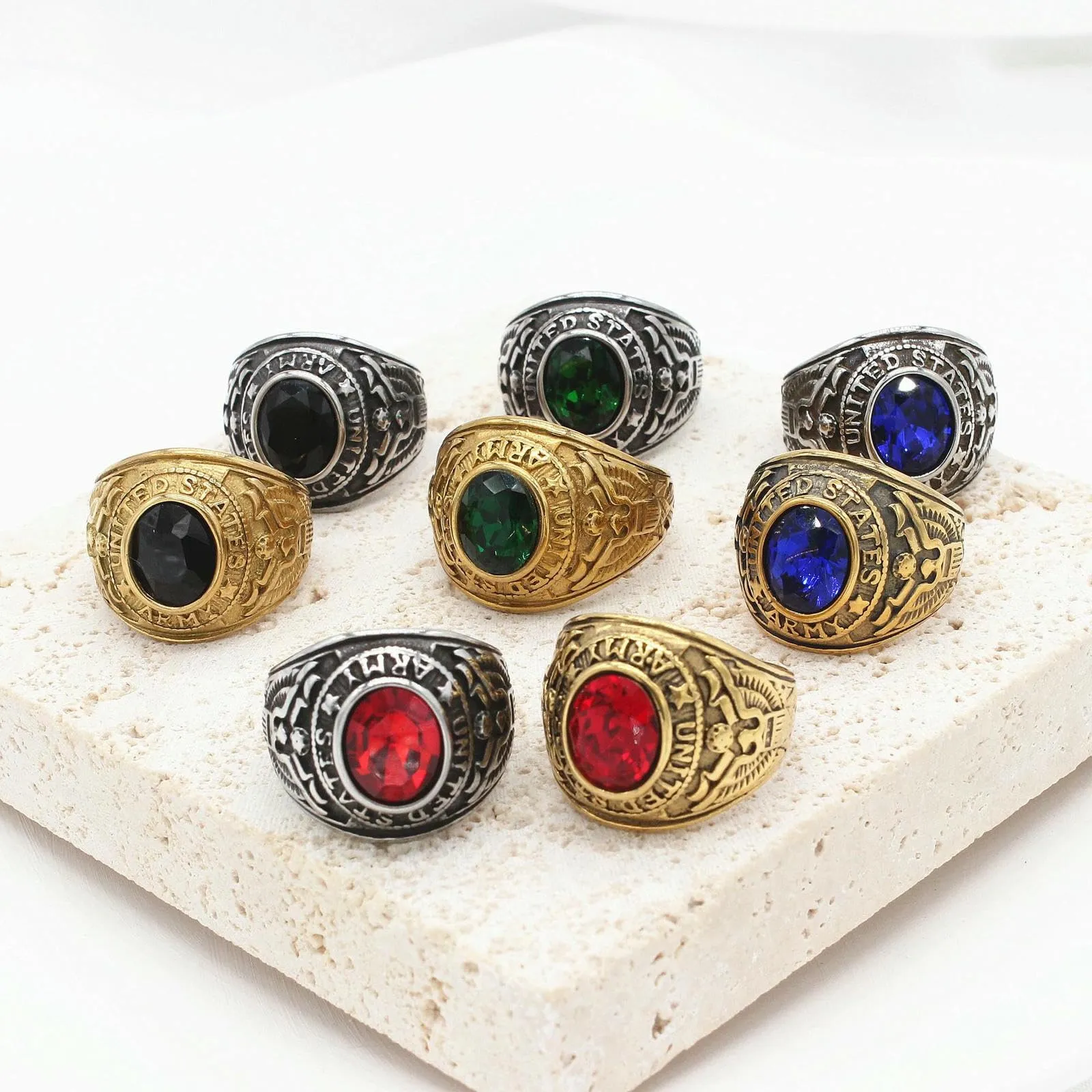 Sumpgle Anello da uomo in acciaio al titanio, stile militare, stile vintage, gioiello tattico per uso quotidiano, 9 - immagine 2