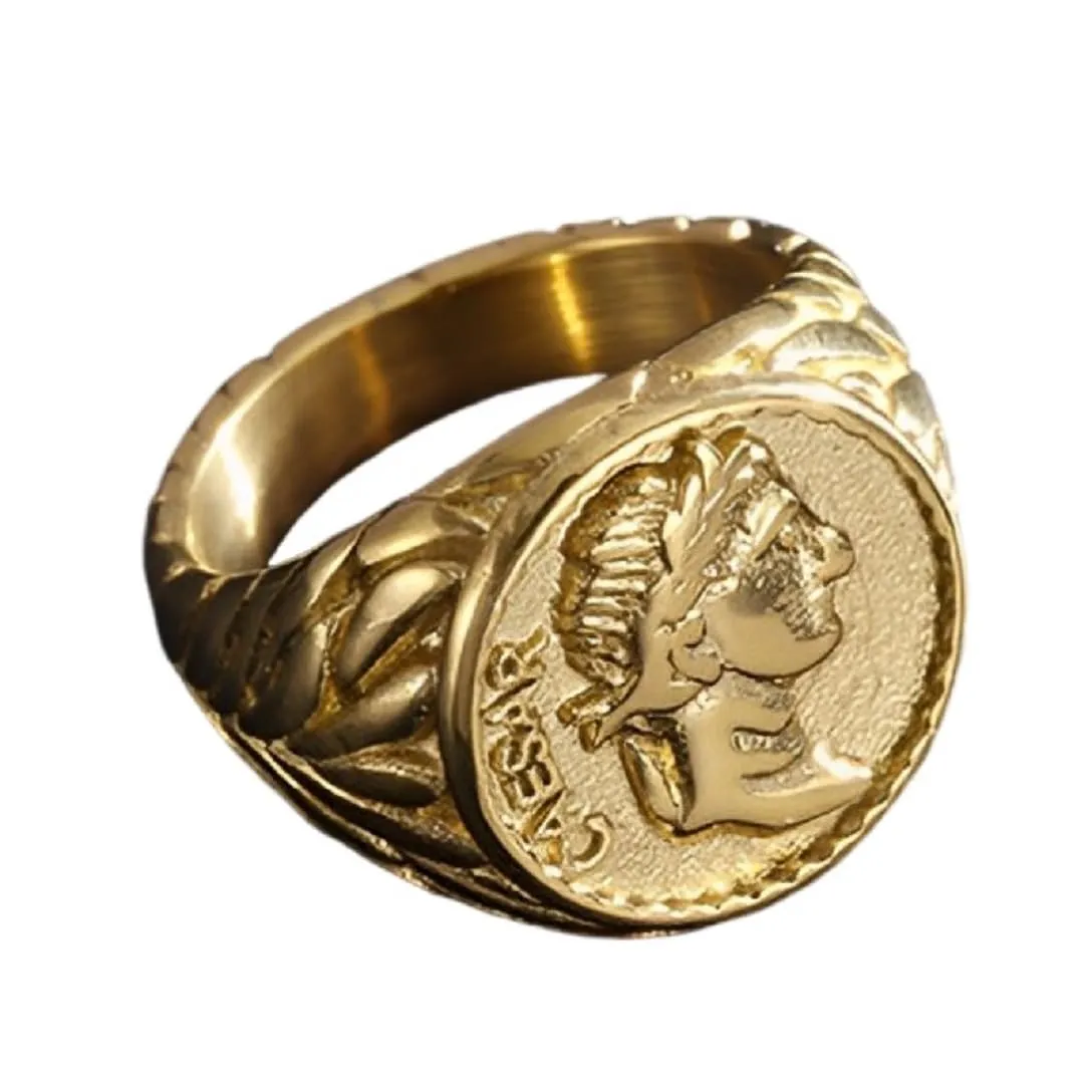Anello imperatore romano per uomo - Anello imperatore romano dorato - Gioiello imperatore romano per uomo, 18.9 mm, Acciaio inossidabile - immagine 1