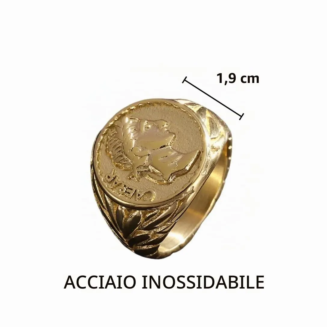 Anello imperatore romano per uomo - Anello imperatore romano dorato - Gioiello imperatore romano per uomo, 18.9 mm, Acciaio inossidabile - immagine 4