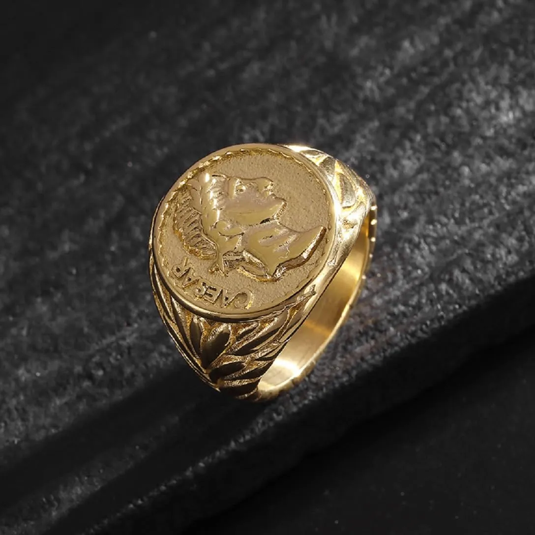 Anello imperatore romano per uomo - Anello imperatore romano dorato - Gioiello imperatore romano per uomo, 18.9 mm, Acciaio inossidabile - immagine 5