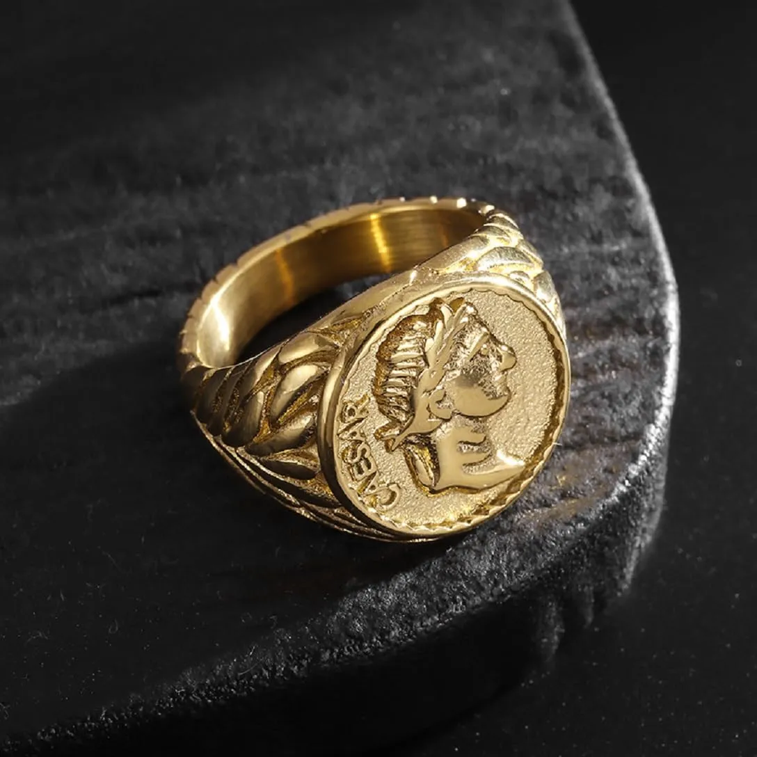 Anello imperatore romano per uomo - Anello imperatore romano dorato - Gioiello imperatore romano per uomo, 18.9 mm, Acciaio inossidabile - immagine 6