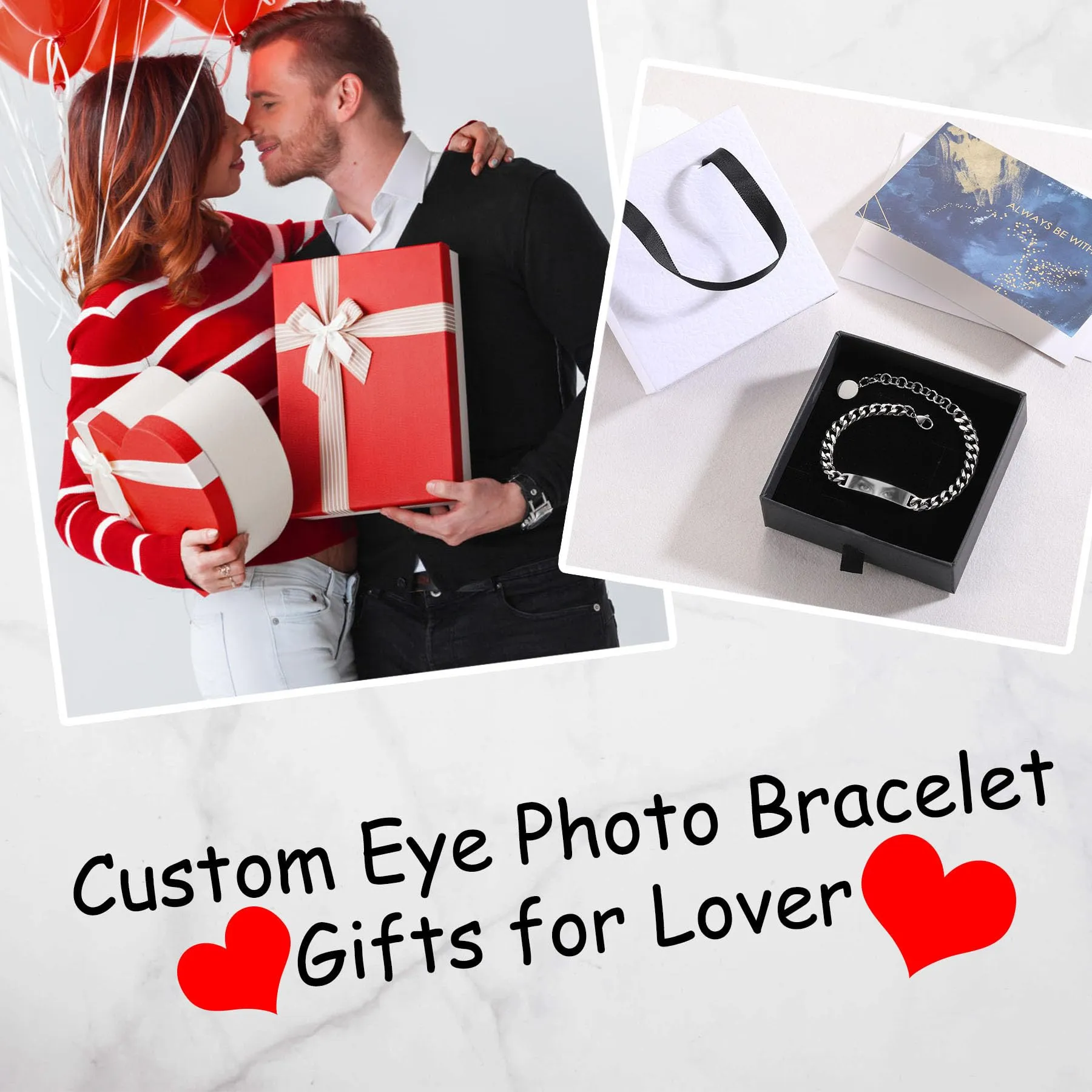 MeMeDIY Bracciale Uomo con Foto Occhi Personalizzata Braccialetto Acciaio Inossidabile Regolabile con Incisione Foto/Nome/Testo Regalo Personalizzati per Marito Fidanzato Coppia Anniversario - Argento - immagine 4