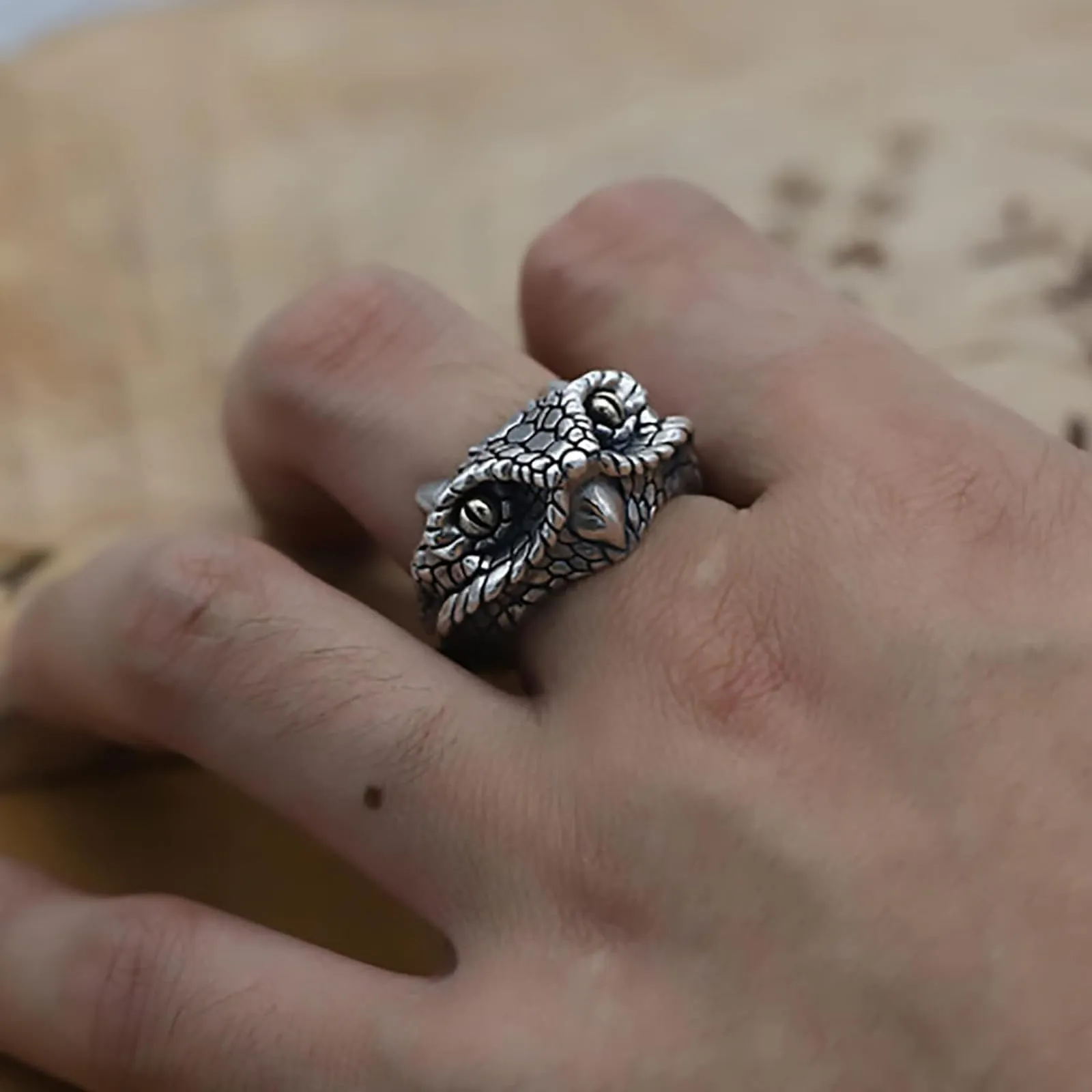LIUYIDM 5 Pezzi Anelli Uomo, Regolabili Teschio Anelli, Acciaio Inossidabile Vintage Gotico Teschio Anello, Punk Hip Hop Skull Halloween Anello per Halloween e Feste a Tema（A - immagine 5