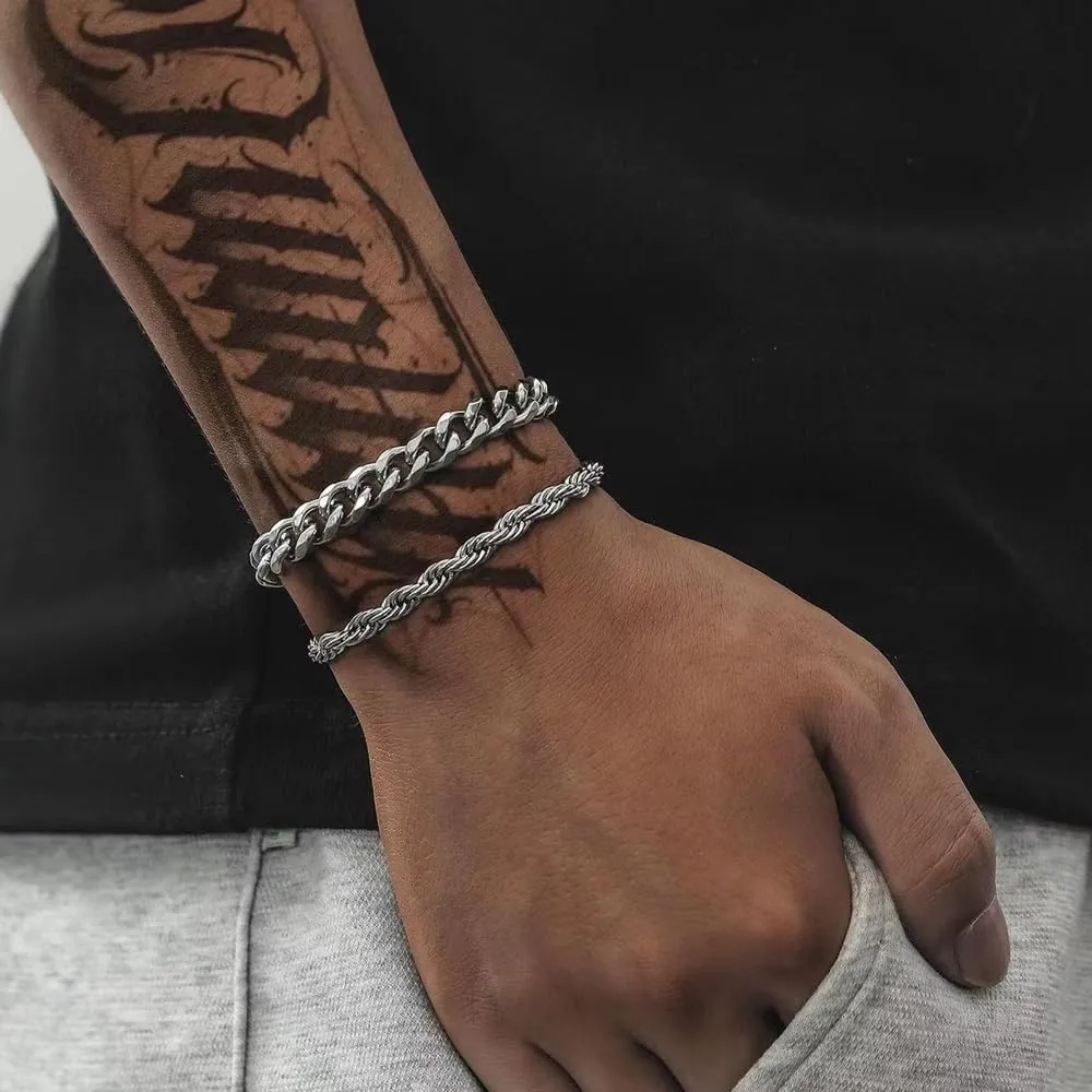 XFSRG Bracciale da uomo in argento 316L in acciaio inox cubano 5 Pezzi Robusto e Elegante Resistente Antiossidante Perfetto per Streetwear Casual Sovrapposizione di Accessori - immagine 9