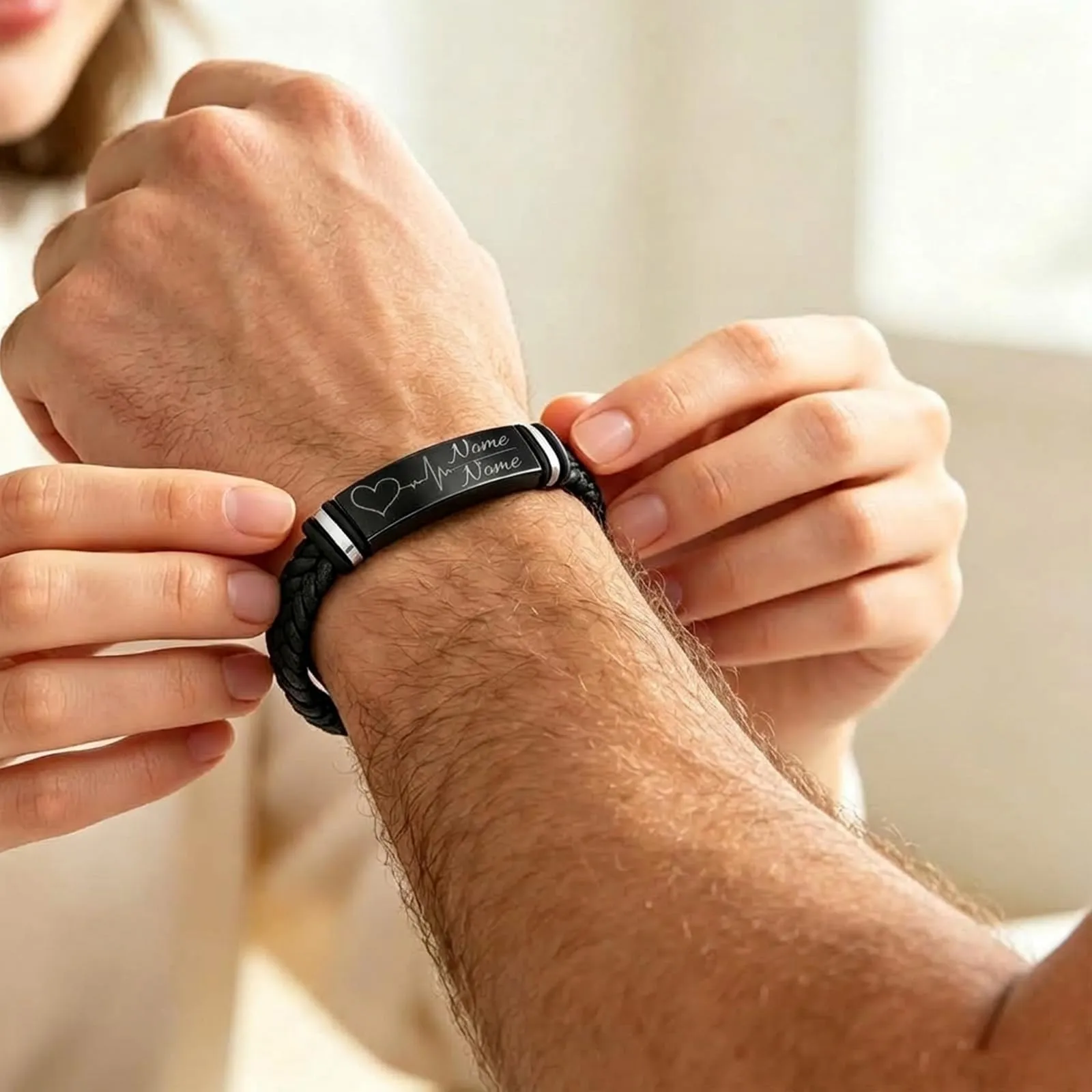 Bracciale Personalizzato Uomo, Bracciale in Pelle Inciso con Nome e Testo - immagine 6