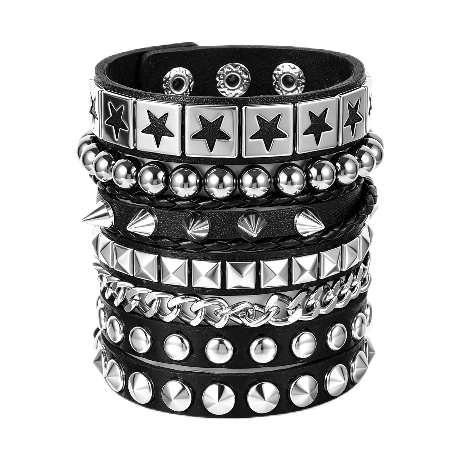 RAHHLIZS 4 braccialetti con borchie punk rock grunge accessori Alt - immagine 1