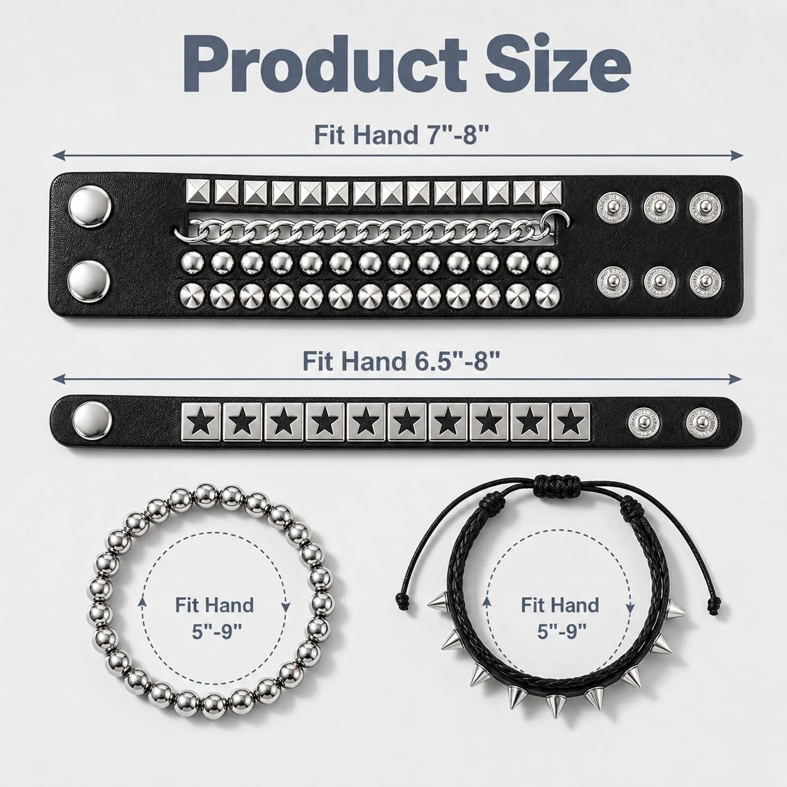 RAHHLIZS 4 braccialetti con borchie punk rock grunge accessori Alt - immagine 2