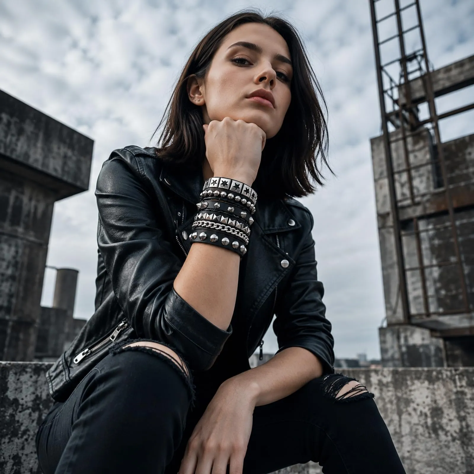RAHHLIZS 4 braccialetti con borchie punk rock grunge accessori Alt - immagine 5