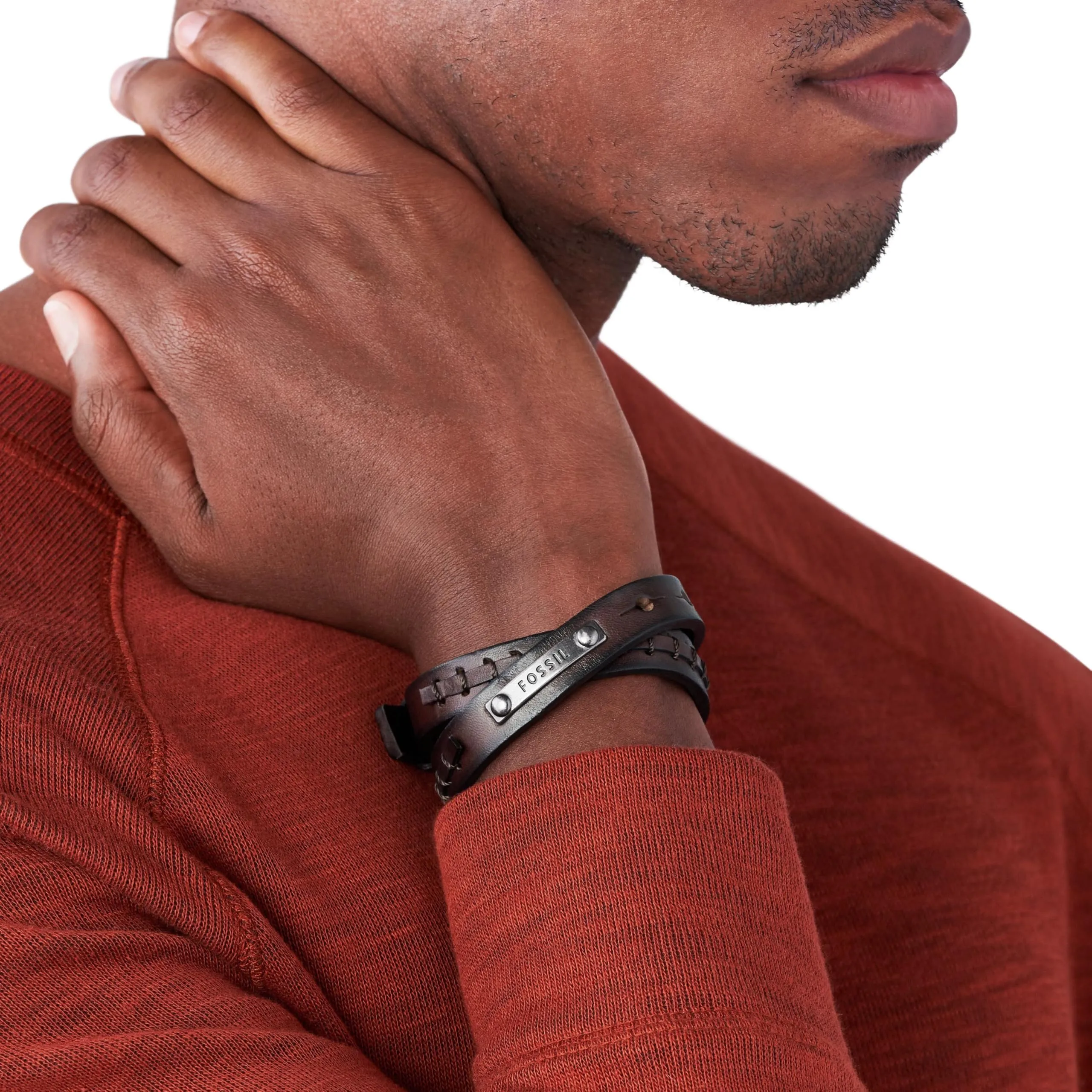 Fossil Bracciale Da Uomo Vintage Casual, Doppio Avvolgimento Lunghezza Totale: 480 mm Bracciale In Pelle Marrone, JF87354040 - immagine 2