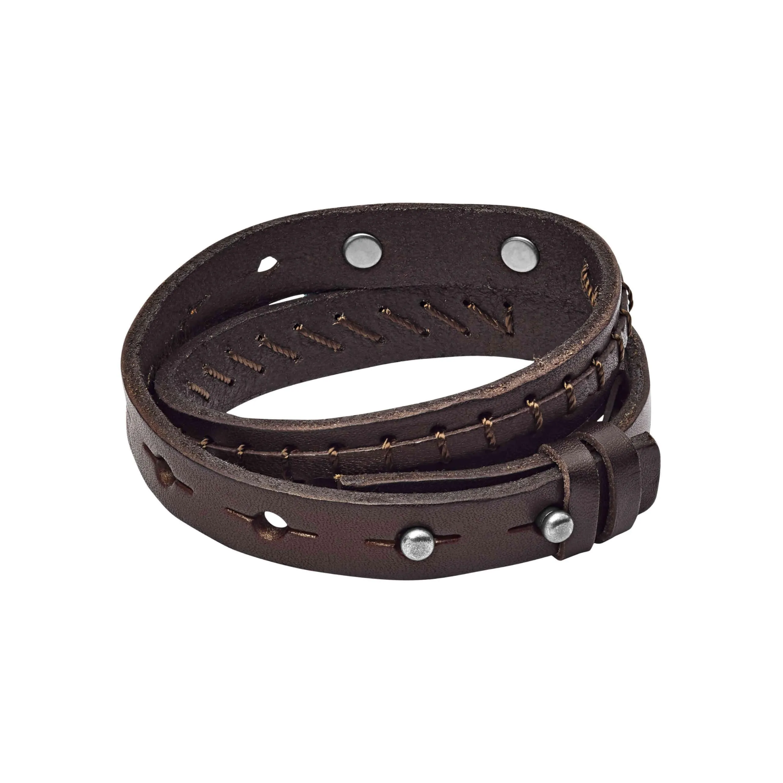 Fossil Bracciale Da Uomo Vintage Casual, Doppio Avvolgimento Lunghezza Totale: 480 mm Bracciale In Pelle Marrone, JF87354040 - immagine 3