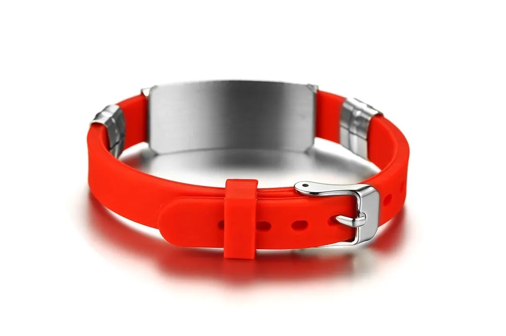 Vnox Braccialetto registrabile SOS per l'allarme medico silicone in acciaio inossidabile libero per gli uomini Donne Rosso - immagine 6