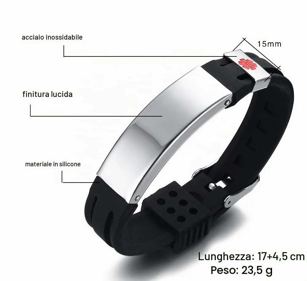 Vnox Personalizzazione Acciaio Inossidabile Personalizzato ID Avviso Medico Bracciale Gomma Regolabile ID Messaggio Medico Bracciale in Silicone - immagine 2
