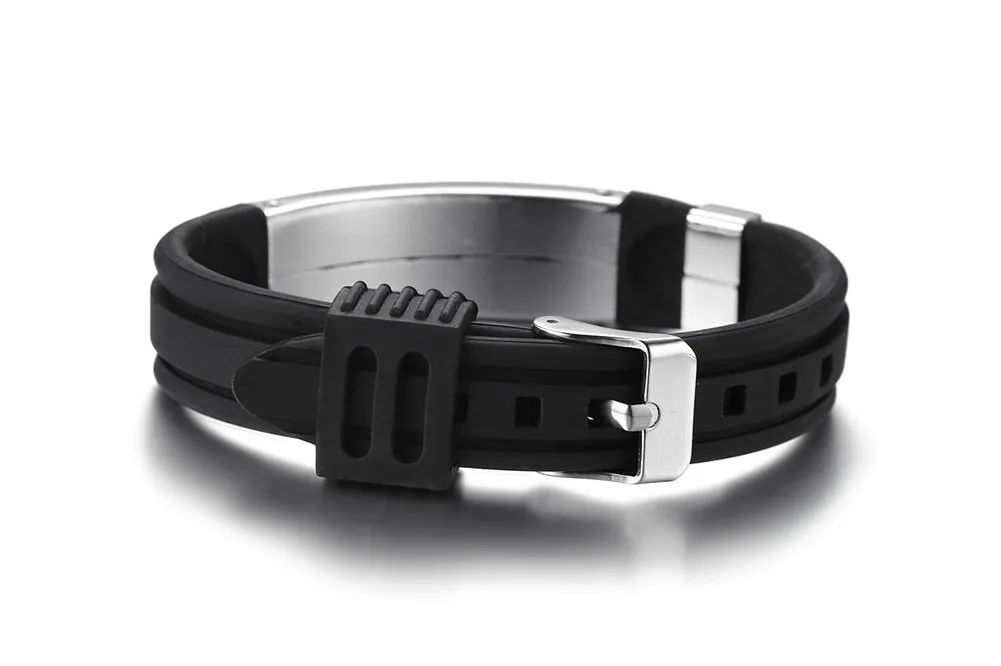 Vnox Personalizzazione Acciaio Inossidabile Personalizzato ID Avviso Medico Bracciale Gomma Regolabile ID Messaggio Medico Bracciale in Silicone - immagine 4