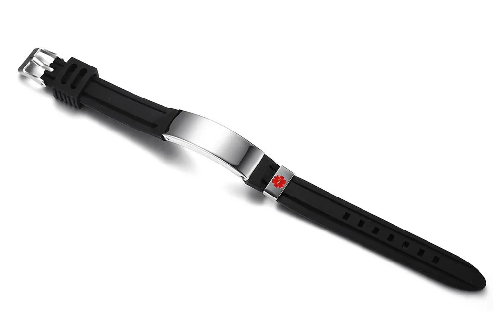 Vnox Personalizzazione Acciaio Inossidabile Personalizzato ID Avviso Medico Bracciale Gomma Regolabile ID Messaggio Medico Bracciale in Silicone - immagine 5