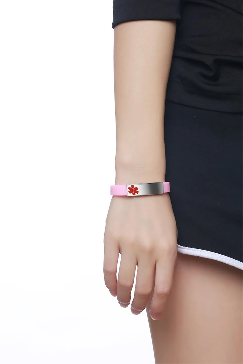 Vnox Silicone rosa in acciaio inossidabile Personalizzato Medical Alert ID Sos Braccialetto di emergenza per le donne,inciso a incisione - immagine 2