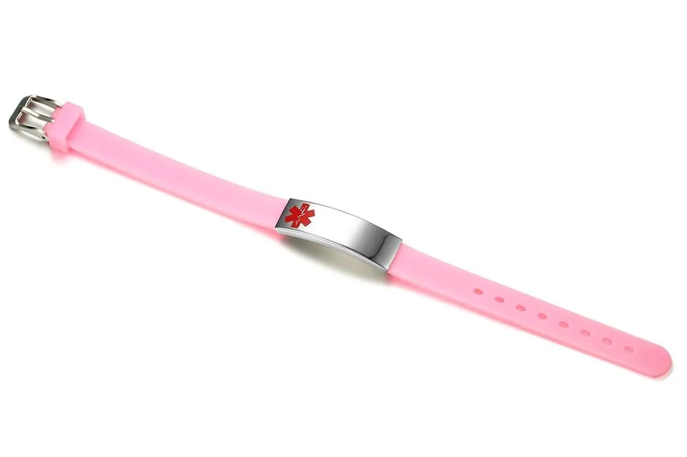 Vnox Silicone rosa in acciaio inossidabile Personalizzato Medical Alert ID Sos Braccialetto di emergenza per le donne,inciso a incisione - immagine 3