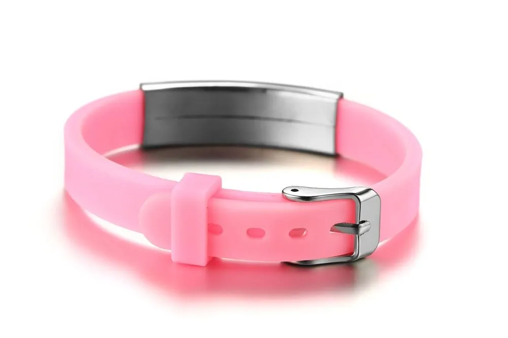 Vnox Silicone rosa in acciaio inossidabile Personalizzato Medical Alert ID Sos Braccialetto di emergenza per le donne,inciso a incisione - immagine 4