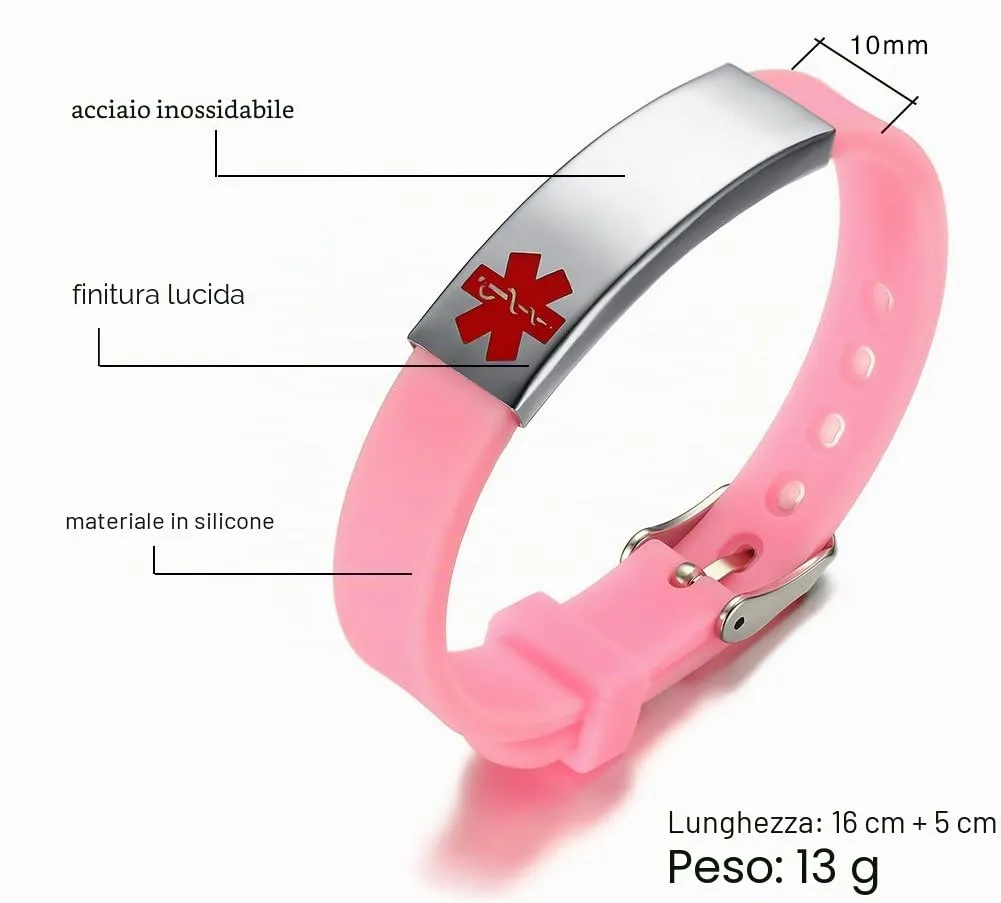 Vnox Silicone rosa in acciaio inossidabile Personalizzato Medical Alert ID Sos Braccialetto di emergenza per le donne,inciso a incisione - immagine 5