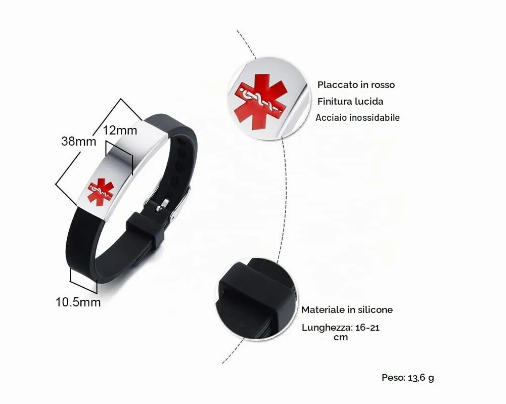 Vnox Acciaio Inossidabile Personalizzazione Allarme Medico ID Regolabile Silicon Braccialetto Inciso Libera - immagine 2