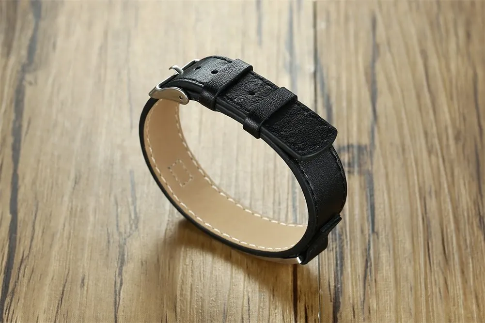 Vnox Incisione Gratuita Tag Di Identificazione Medica Su Misura Pelle Braccialetto Personalizzato,Regolabile,15-19.5cm - immagine 5