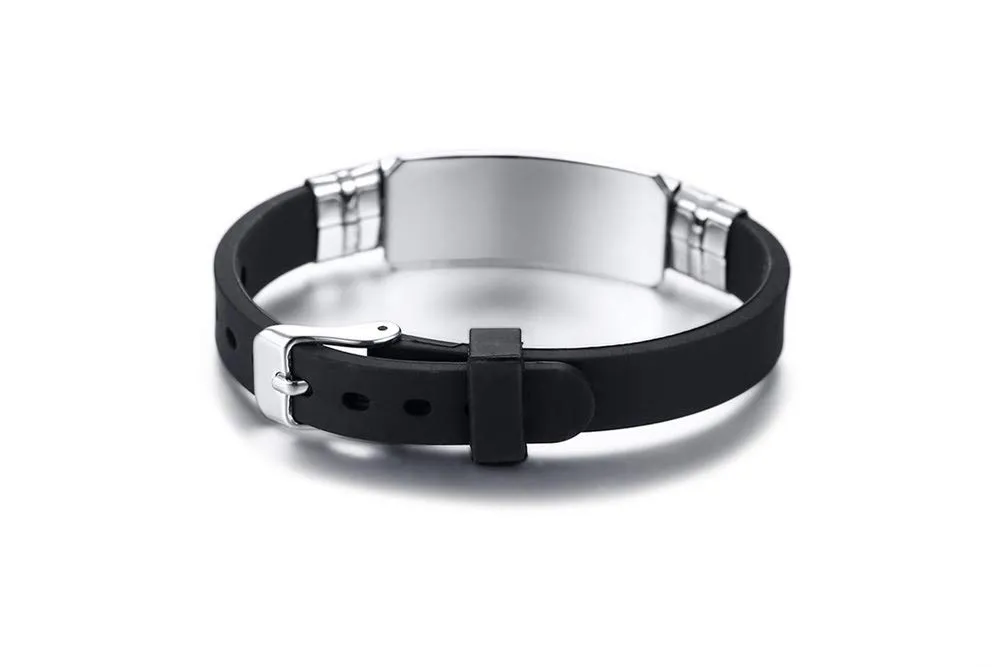 Vnox Free Acciaio Inossidabile Inciso Silicone Nero Medical Alert ID SOS Bracciale Regolabile per Uomo Donna - immagine 4