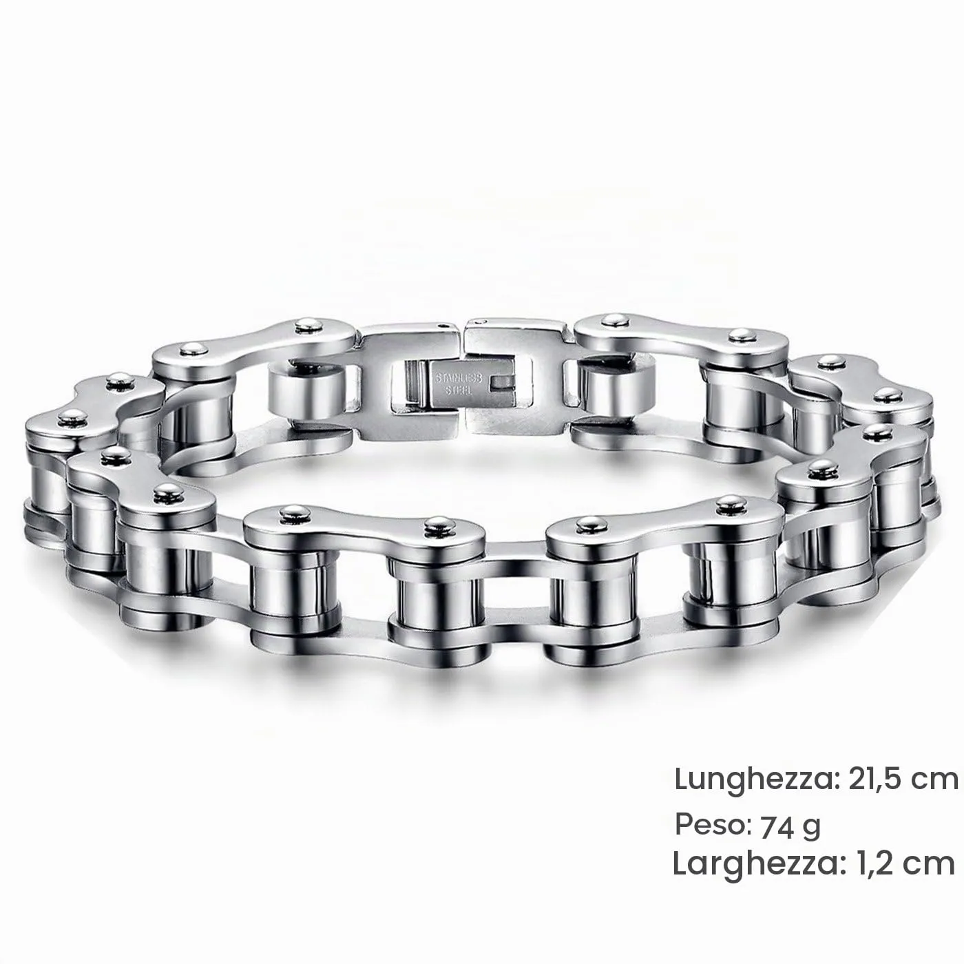 OSTAN Uomo Gioielli Acciaio Inossidabile Cinturino da Motociclista Bracciale Catena della Bicicletta Pesante Braccialetto Bangle (argento, 21.5) - immagine 2