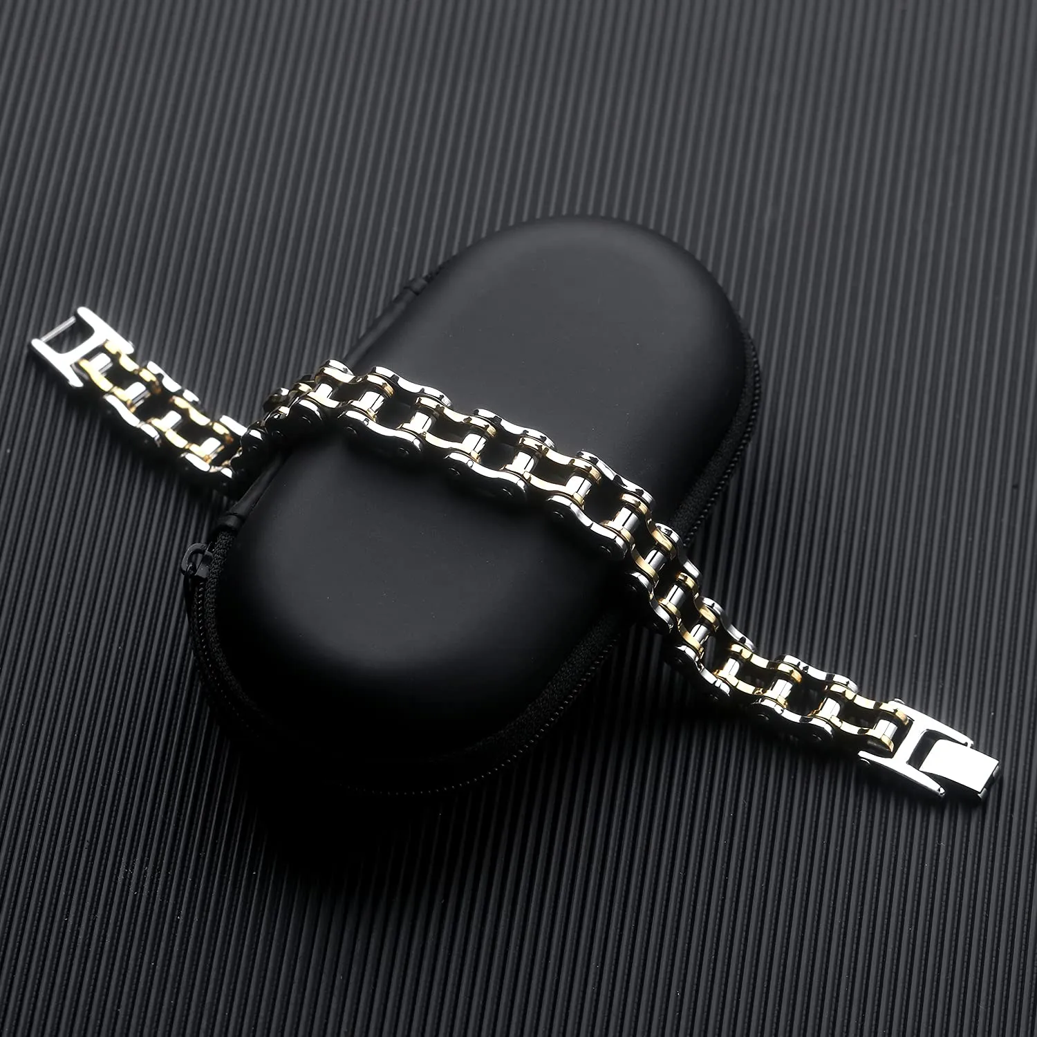 OSTAN Uomo Gioielli Acciaio Inossidabile Cinturino da Motociclista Bracciale Catena della Bicicletta Pesante Braccialetto Bangle (argento, 21.5) - immagine 3