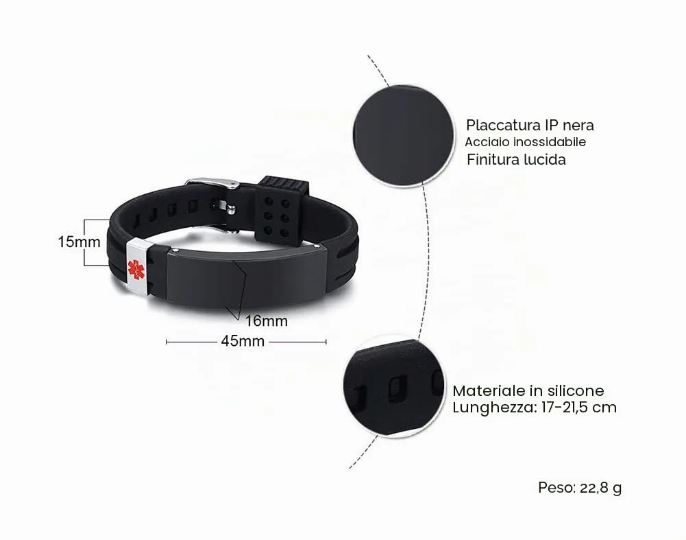 Vnox Personalizzazione Acciaio Inossidabile Personalizzato ID Avviso Medico Bracciale Gomma Regolabile ID Messaggio Medico Bracciale in Silicone - immagine 2