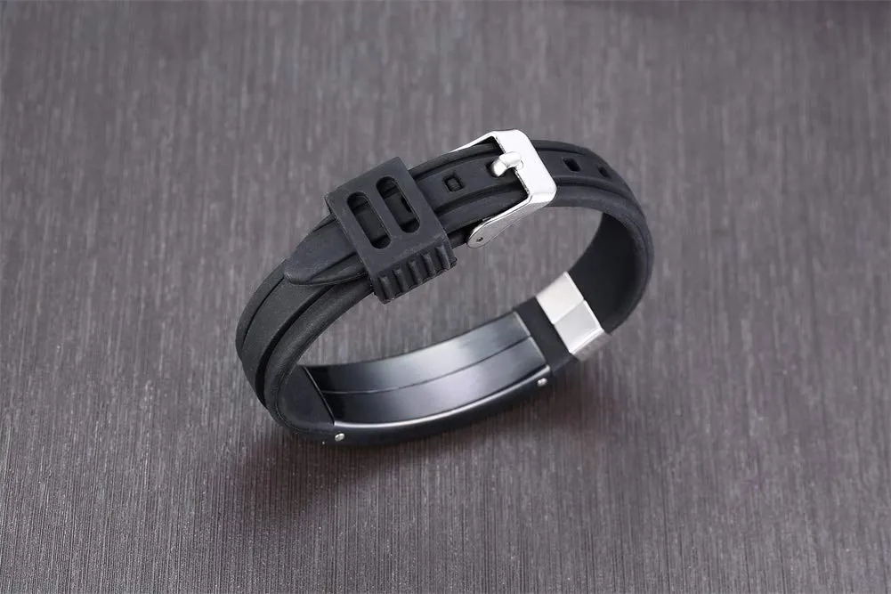 Vnox Personalizzazione Acciaio Inossidabile Personalizzato ID Avviso Medico Bracciale Gomma Regolabile ID Messaggio Medico Bracciale in Silicone - immagine 4