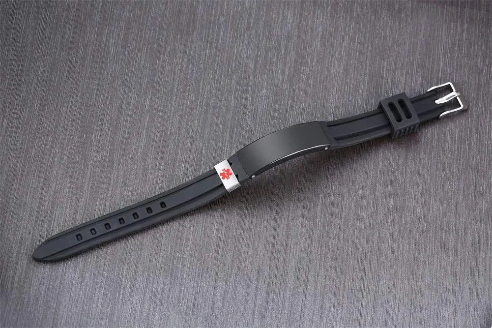 Vnox Personalizzazione Acciaio Inossidabile Personalizzato ID Avviso Medico Bracciale Gomma Regolabile ID Messaggio Medico Bracciale in Silicone - immagine 5