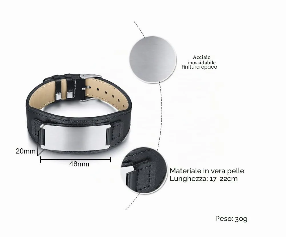 Vnox Braccialetto da Uomo in Pelle con ID Medico Personalizzato da Uomo in Pelle Intrecciata Bracciale con Avviso Medico per Uomo Coppia con Nomi di Famiglia - Regalo di Natale di Compleanno - immagine 2