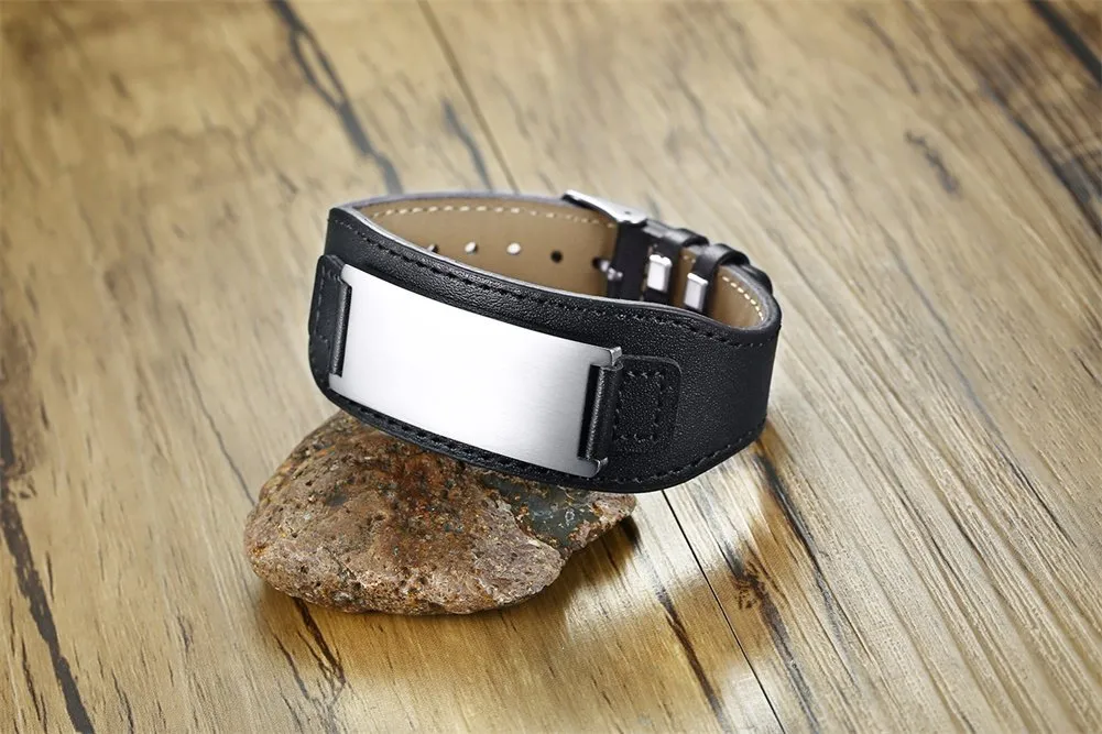 Vnox Braccialetto da Uomo in Pelle con ID Medico Personalizzato da Uomo in Pelle Intrecciata Bracciale con Avviso Medico per Uomo Coppia con Nomi di Famiglia - Regalo di Natale di Compleanno - immagine 3