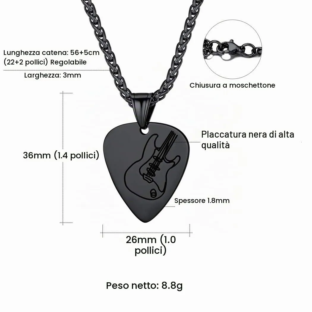 Suplight Collana Acciao Inossidabile Uomo Ciondolo Plettro Nero Personalizzato Collana Nera Uomo Collana Ciondolo Plettro Chitarra collana nera personalizzata con testi con Confezione Regalo - immagine 6