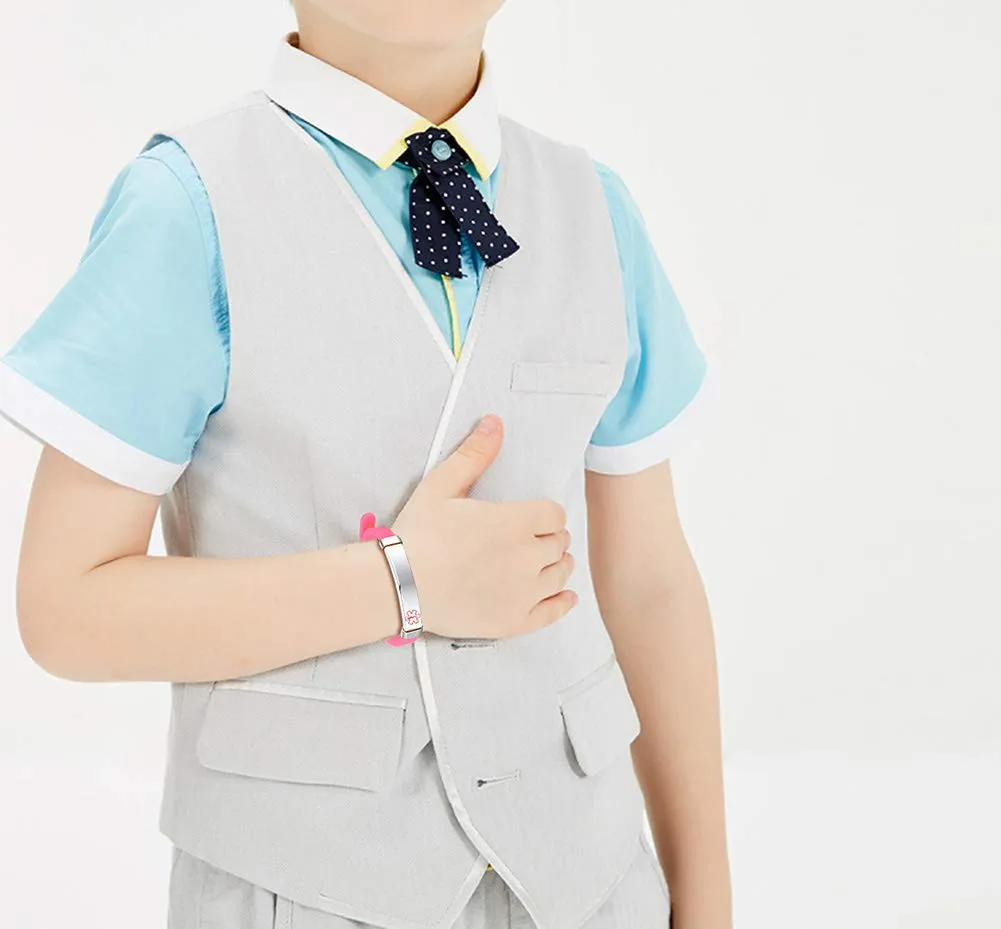 Vnox Personalizza Braccialetto Medico ID per Bambini, Regolabile in Silicone Gomma Medica - immagine 3