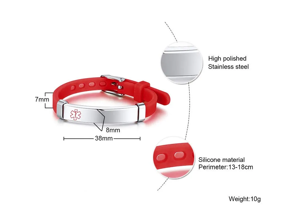 Vnox Personalizza Incisione Personalizzata Braccialetto Medico ID per Bambini Braccialetto Medico Gomma Medica Silicone Braccialetto Medico per Bambini, Regolabile - immagine 2