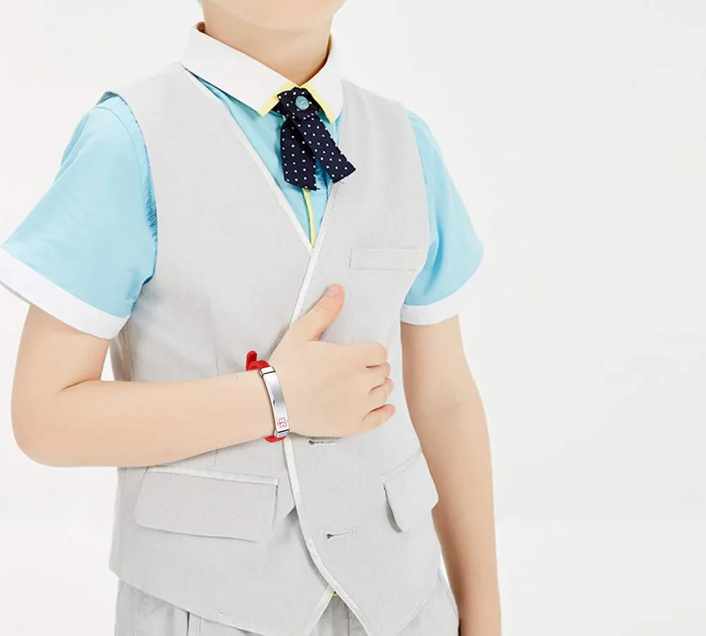 Vnox Personalizza Incisione Personalizzata Braccialetto Medico ID per Bambini Braccialetto Medico Gomma Medica Silicone Braccialetto Medico per Bambini, Regolabile - immagine 5
