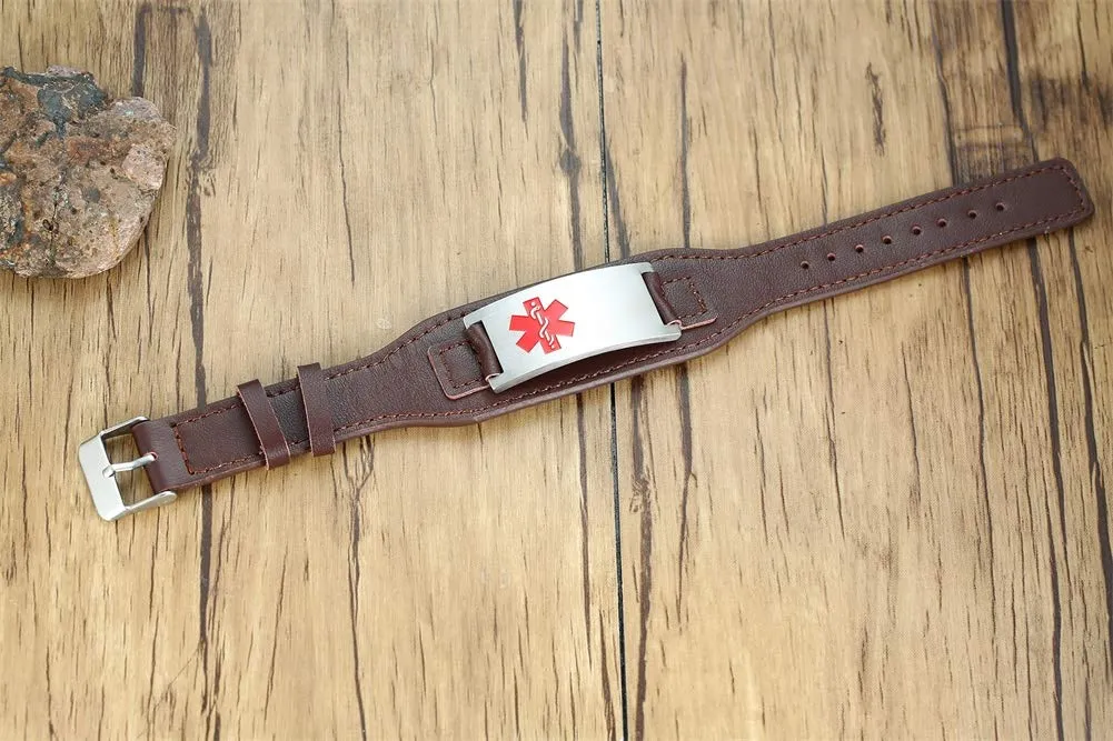 Vnox Braccialetto da Uomo in Pelle con ID Medico Personalizzato da Uomo in Pelle Intrecciata Bracciale con Avviso Medico per Uomo Coppia con Nomi di Famiglia - Regalo di Natale di Compleanno - immagine 5