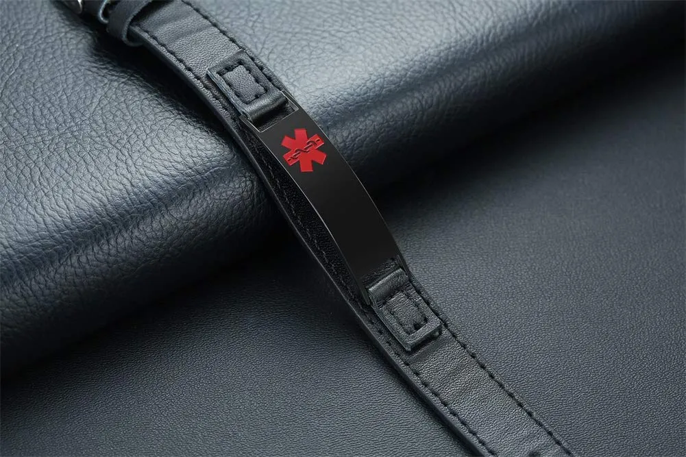 Vnox Incisione Gratuita Tag di Identificazione Medica su Misura Pelle Braccialetto Personalizzato,Regolabile,15-19.5cm - immagine 4